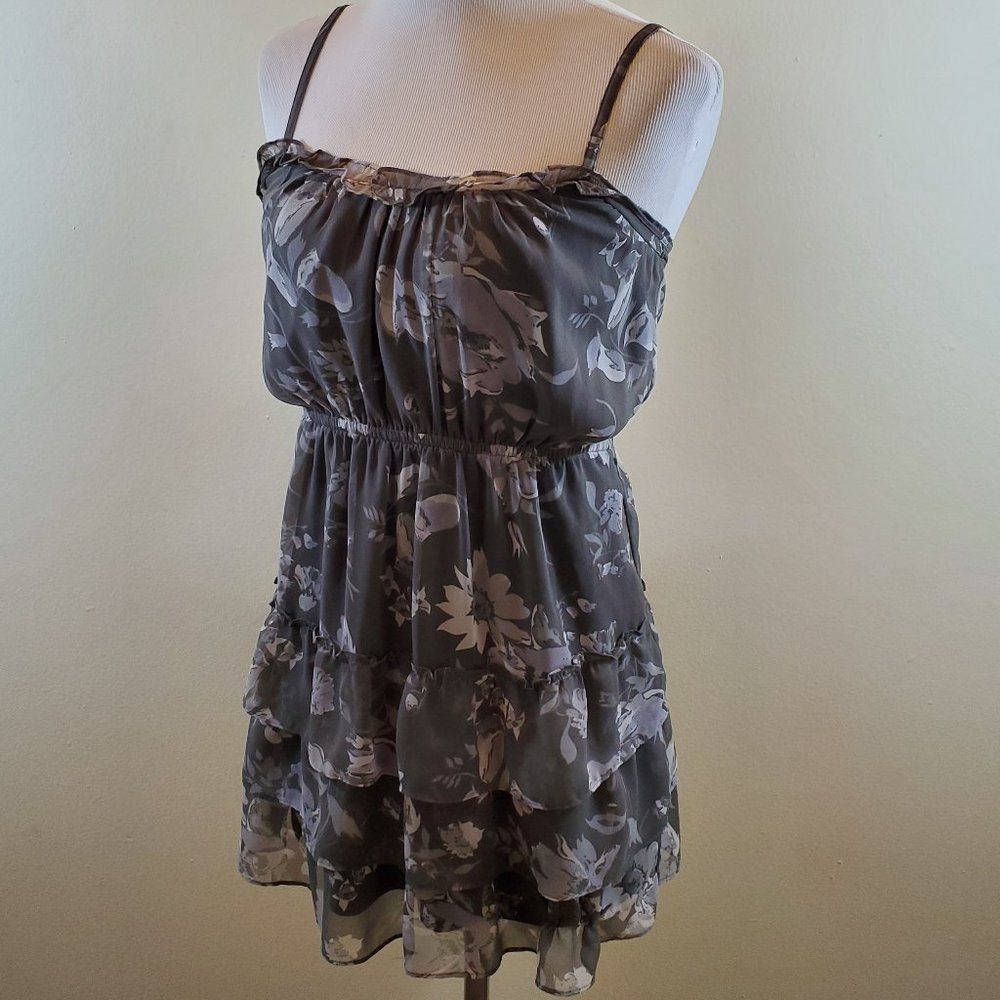 American Eagle Gray Floral Ruffle Dress - Picture 2 of 3